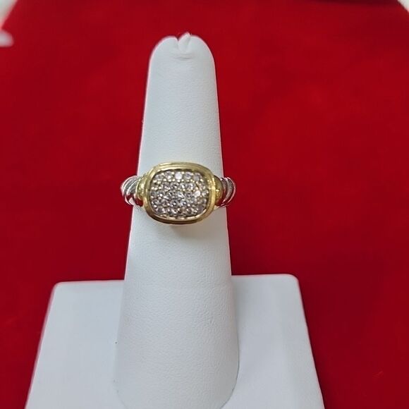 David Yurman 18K Yellow Gold, Sterling Silver 925 & Pave Diamond Ring - Picture 1 of 4